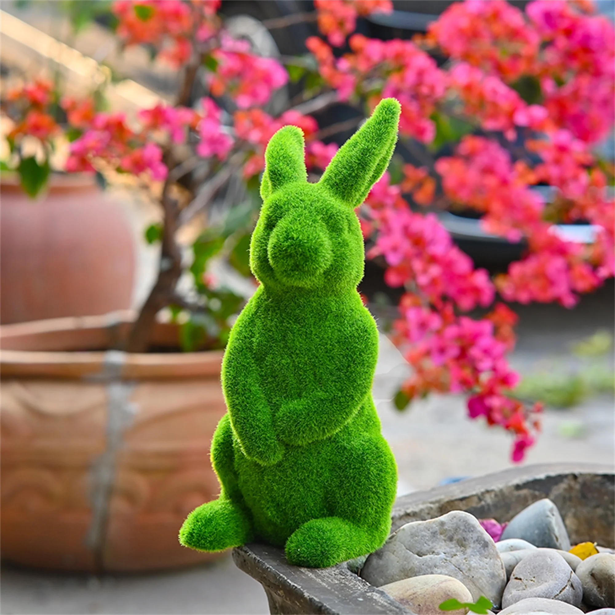Easter Bunny Figurines Flocked Resin Animal Statues Decorations for Outdoor Garden Yard Display and Ornament