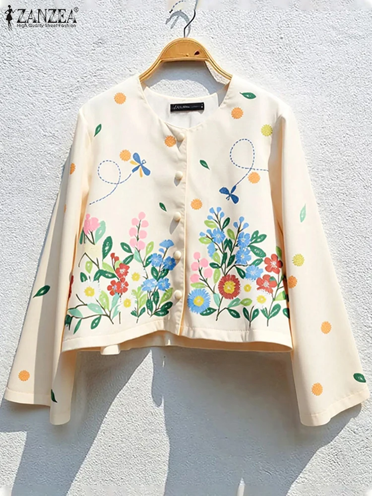 Autumn Floral Print Long Sleeve Blouse for Women