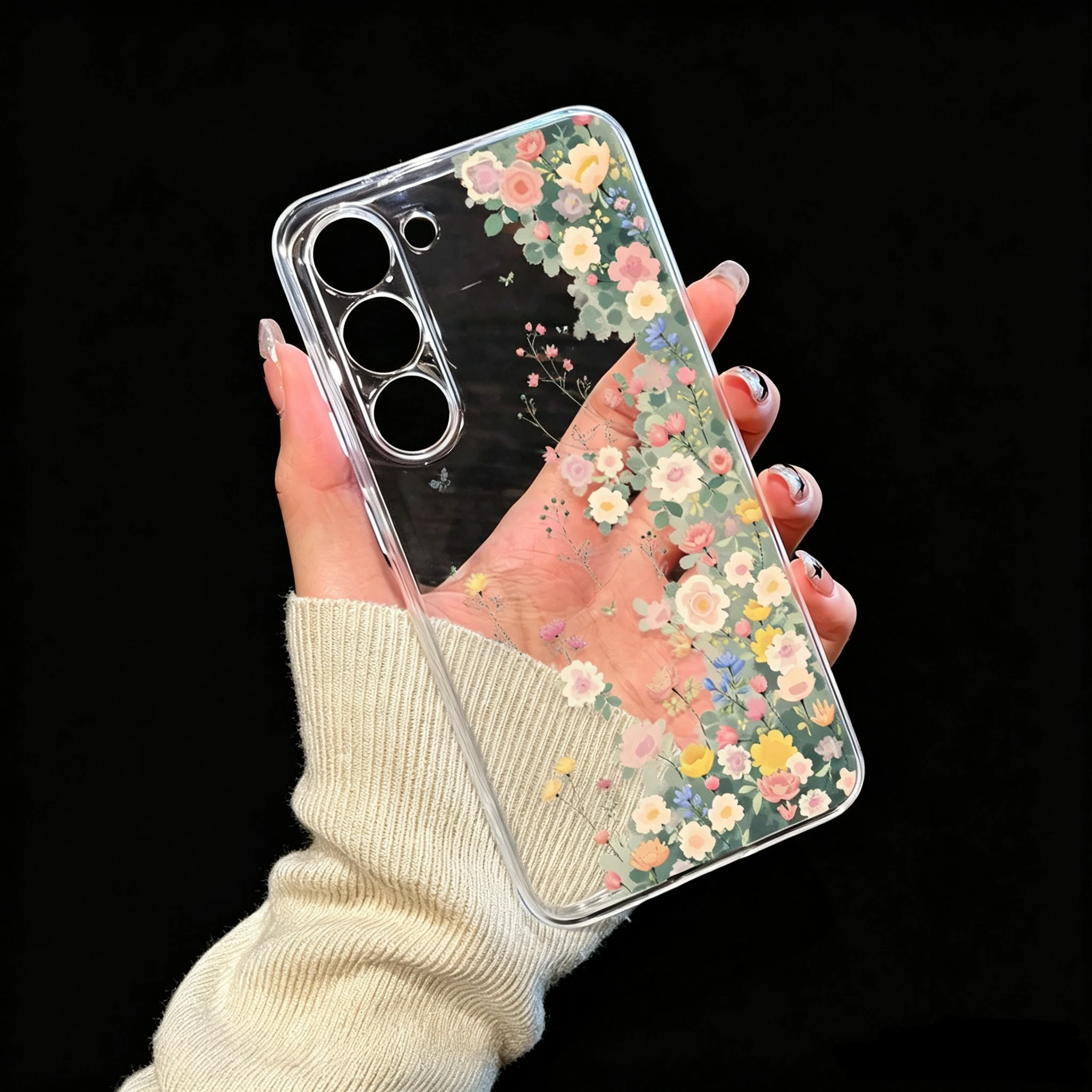 Floral Pattern Clear Soft Silicone Daily Use Phone Case