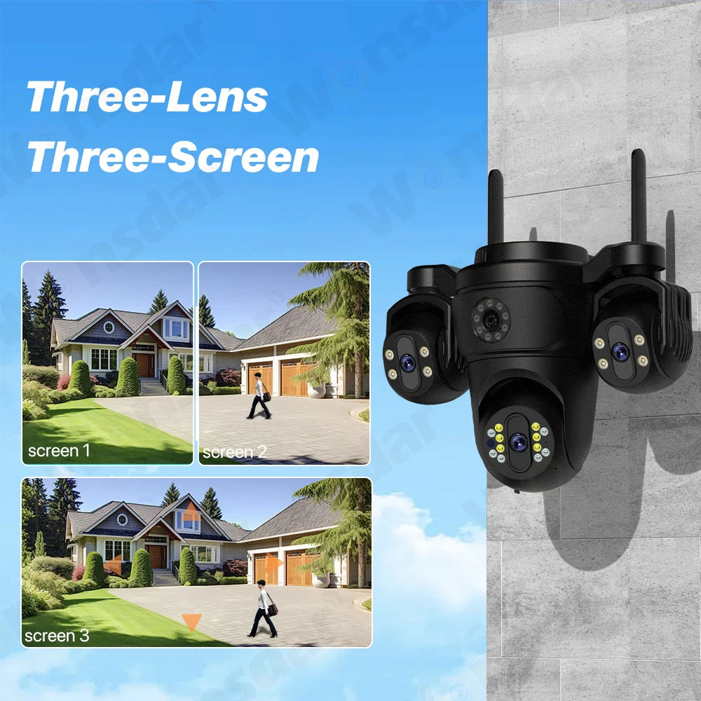 WONSADR Three Screen Three Lens HD WIFI IP Camera Dual Lens Camera Auto Tracking IP66 Waterproof CCTV Video Security Cam iCsee 2
