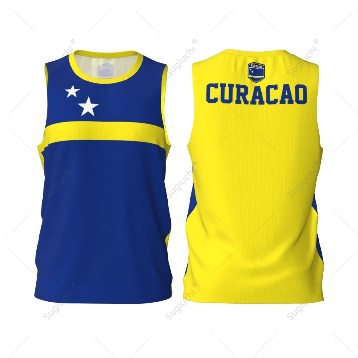 thumbnail image 1 of Camiseta deportiva de baloncesto para hombre con la bandera de Curazao, para correr, fitness, multifunción, sin mangas, con nombre personalizado exclusivo, 1 of 5