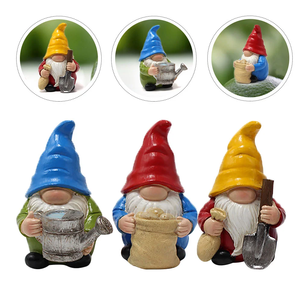 

3 Pcs Garden Dwarf Ornament Gnome Figurine Resin Gnomes Ornaments Outdoor Backyard Decorations Scene Decors Delicate Craft