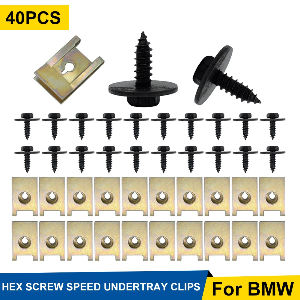 

40pcs U-Nut Clip Chassis Engine Guard Metal Nut Screw Washers Engine Shield Bumper Guard Cross Screws for BMW E46 E92 E90 F10