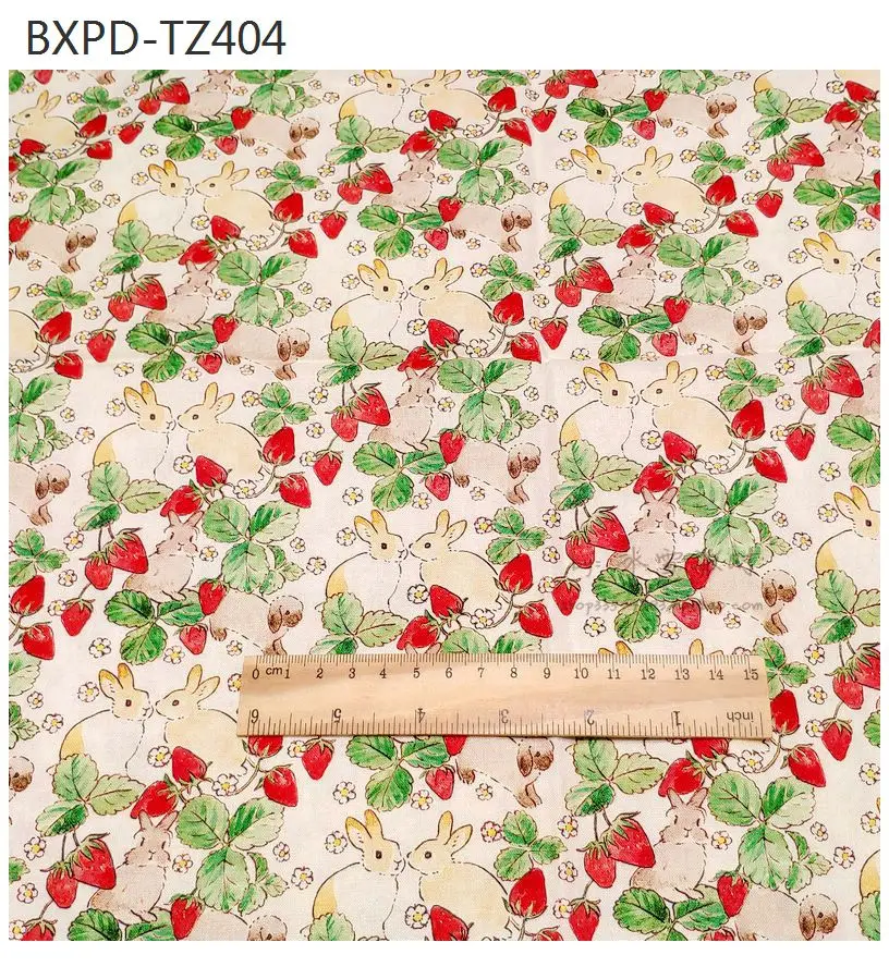 A12 Japanese Rabbit Collection-BTY 1 Yard Cotton Woven Fabric-Illustrat Cartoon Animals, Cute Bunny strawberry I love you