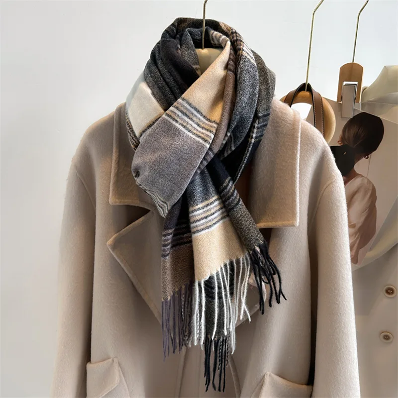 

Imitation Cashmere Checkered Scarf Women Autumn Winter Warm Tassel Scarves Fashion Shawl Grid Leisure Neckerchief Europe America