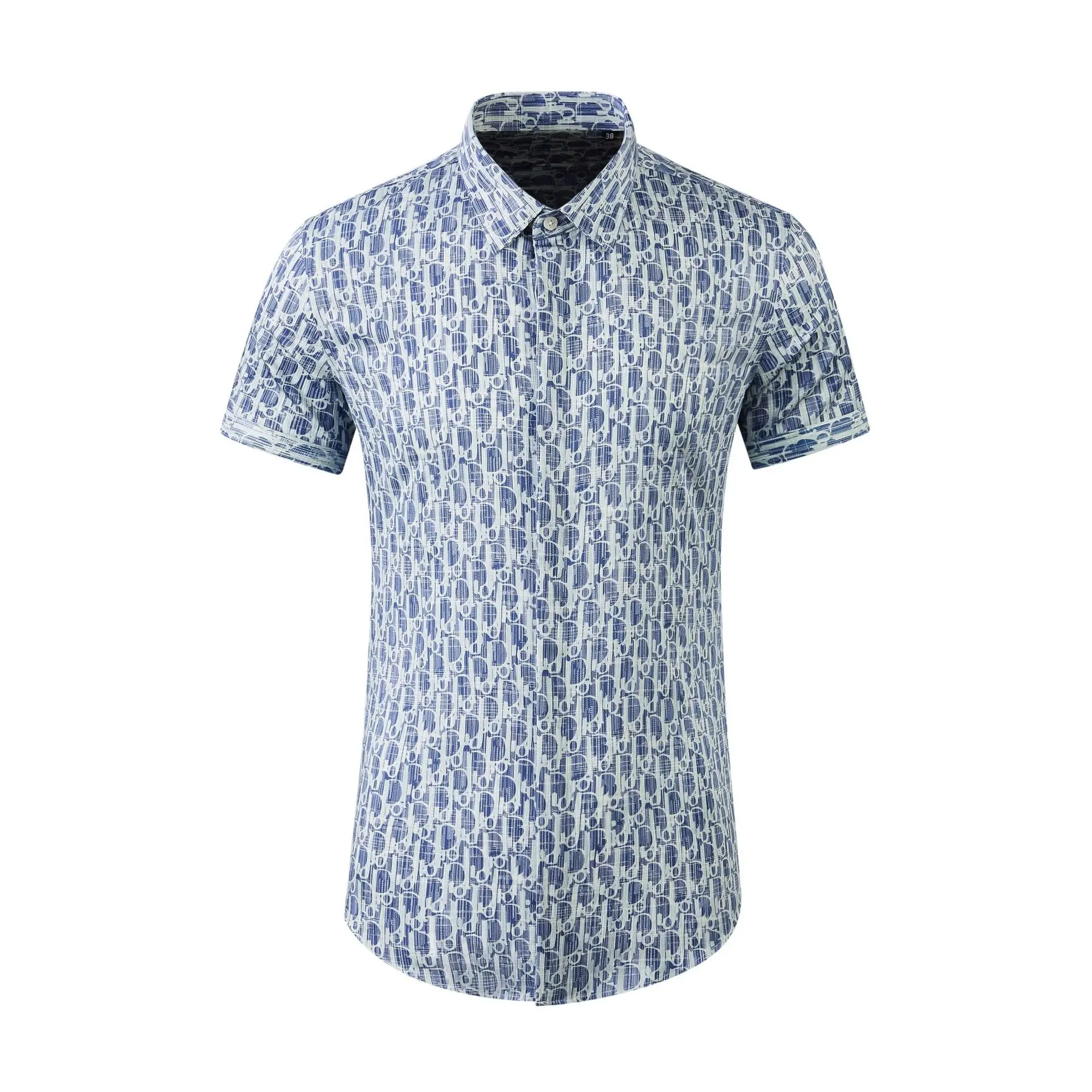 

Short sleeved new printed letter cotton elastic men's slim fitting shirt with popular elements for breathability