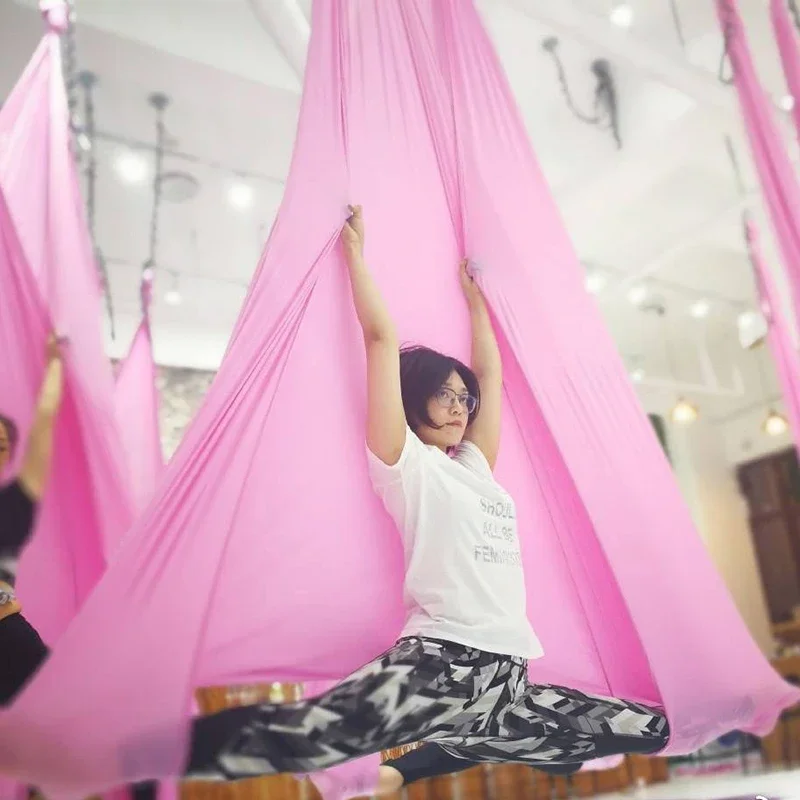 Aerial Yoga Hammock Set Fitness Pilates Silk Fabric Yoga Swing 5*2.8M for Antigravity Yoga Inversion Workout Equipment Home Gym