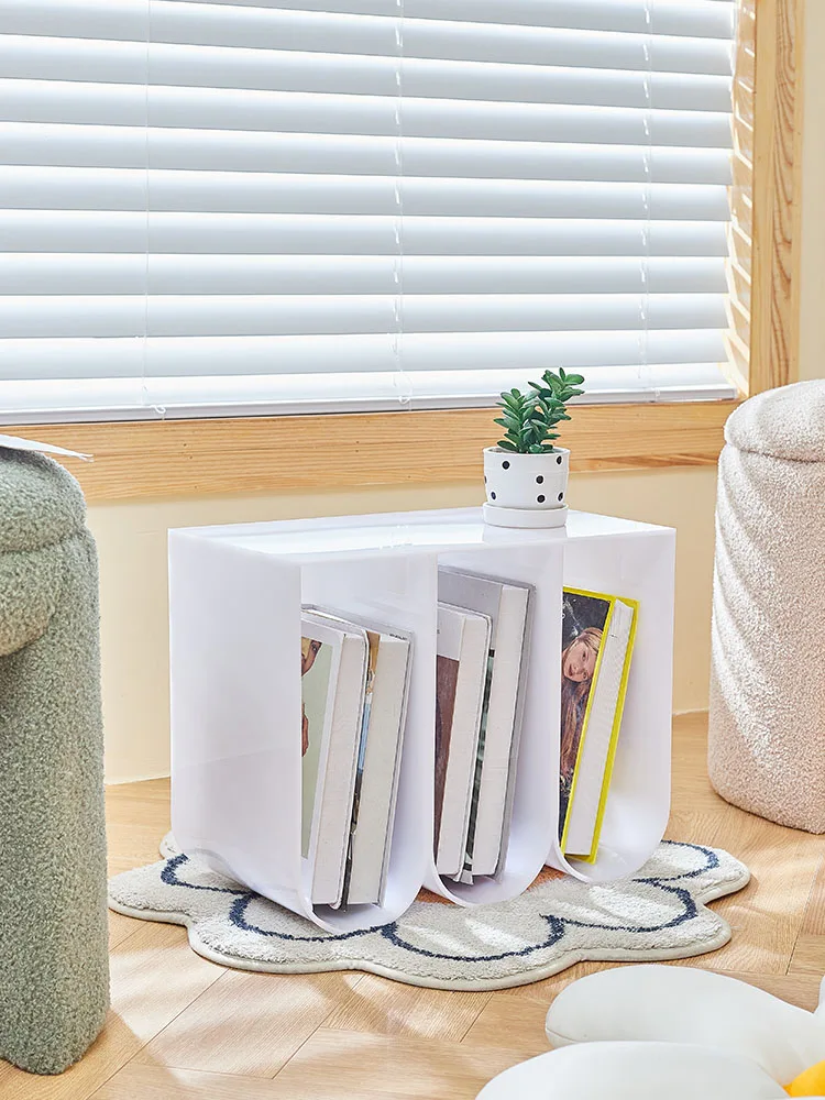 Nordic Magazine Rack Acrylic Office Desk Bookshelf Modern Living Room Floor Side Table Book Racks Furniture Decorative Ornaments