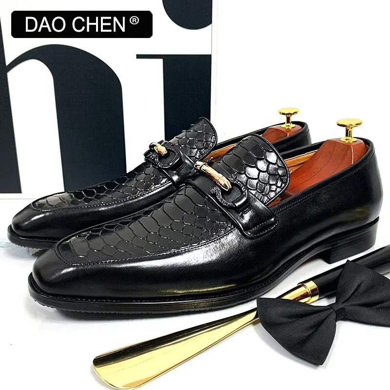 Luxe Designer Heren Loafers Schoenen Zwarte Slangenprint Originele