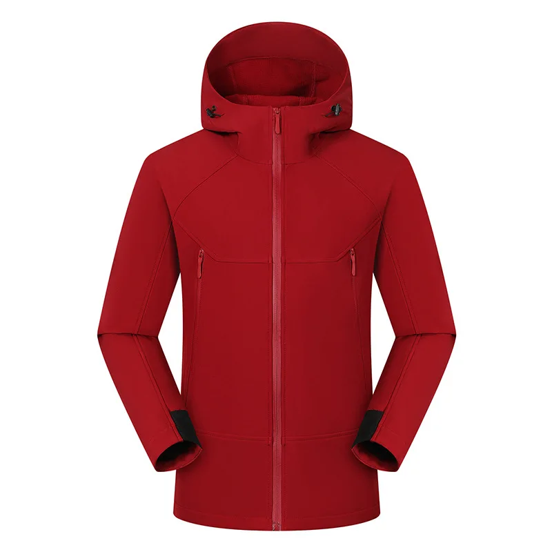Softshell Jacket Men and Women Outdoor Windproof Waterproof Hooded Softshell Fleece Mountaineering Jacket