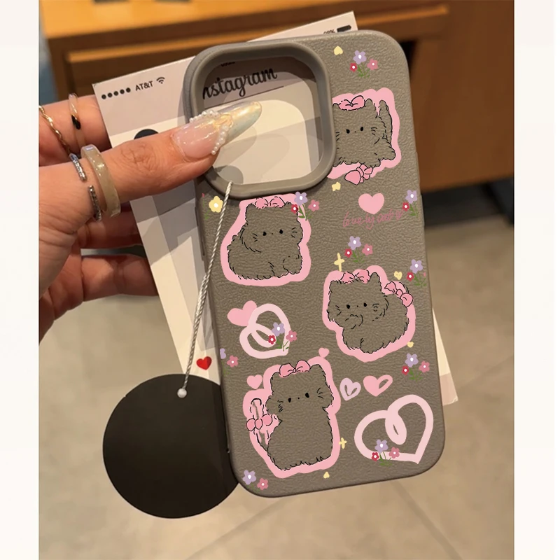 Adorable Cat Design Leather Phone Case - Stylish and Durable Cover