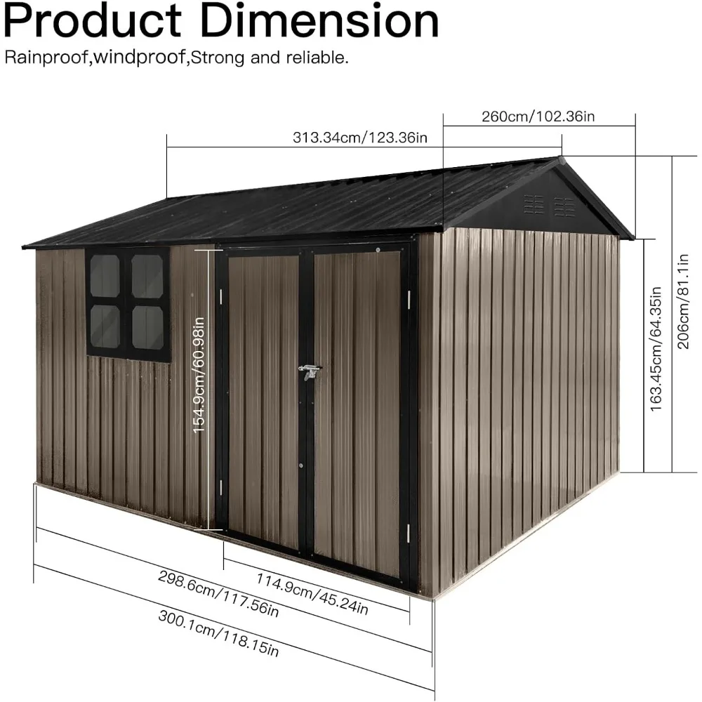 Description Picture 4 of itemSheds 10FT x 8FT Outdoor with Window & Storage Clearance, Metal Anti-Corrosion Utility Tool House with Lockable Door
