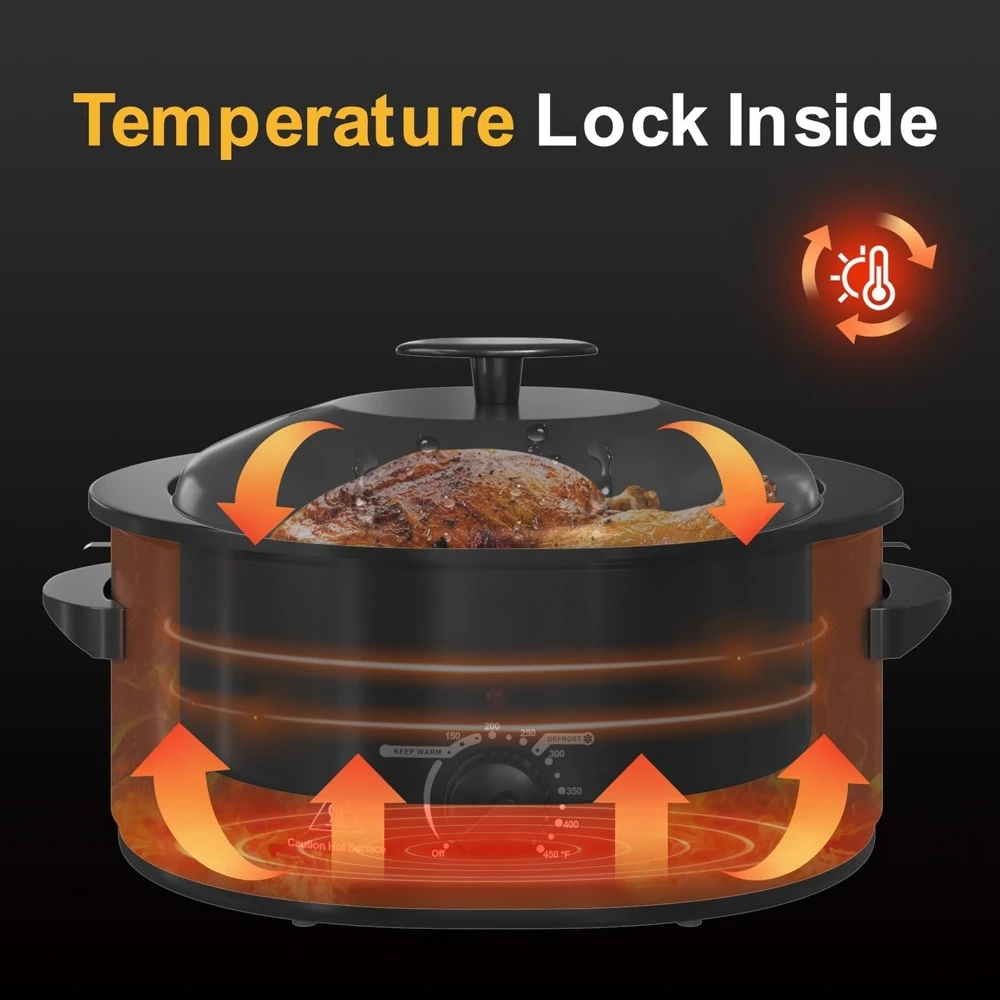 Electric Cooking Pot 8-Quart Slow Cooker with Self-Basting Lid Turkey Roaster Oven