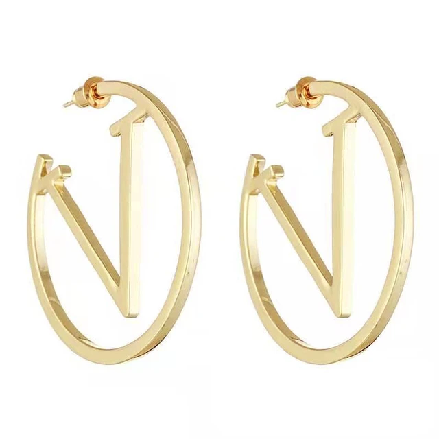 2022 New Trends V Letter Hoop Earrings For Women Stainless Steel Earrings  Punk Round Ear Jewelry Gift - AliExpress