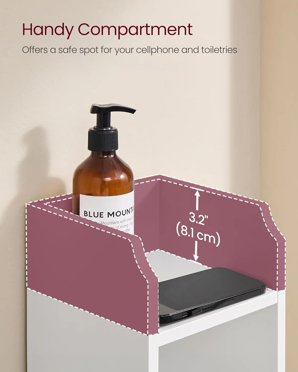 Small Bathroom Cabinet. Corner Floor. 7.9"x7.1"x36.2". Narrow Toilet Paper Cabinet. Cloud White. UBBC311W01.