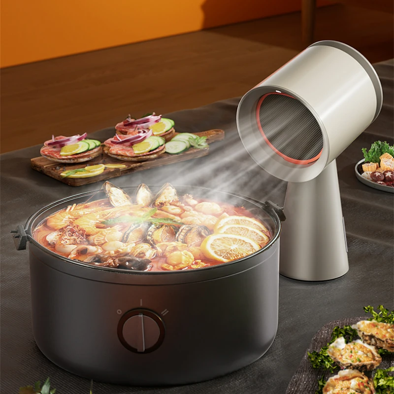Desktop Range Hoods with Atmosphere Light Humanized Design Household Portable Mobile Mini Hot Pot Barbecue Cooker Hood