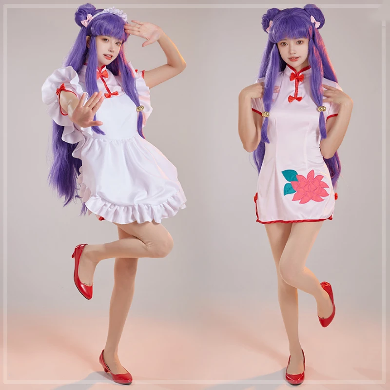 

Gameboy Shampoo Cosplay Cheongsam Suit Cos Anime Gameboy Role Shampoo Maid Dress Sexy Costume Full Set Purple Wig In Stock