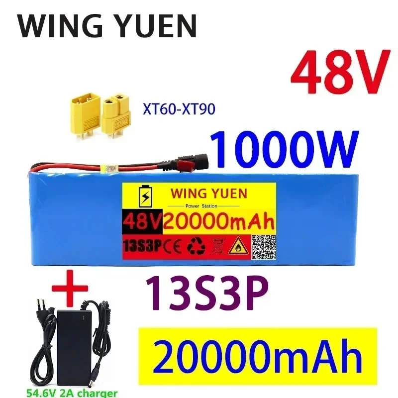 

48v20ah 1000W 13s3p 48V комплект литий-ионный батарей XT60 plug для электрического велосипеда и скутера 54,6 V. Двигатель, с зарядным устройством BMS + 54,6 в