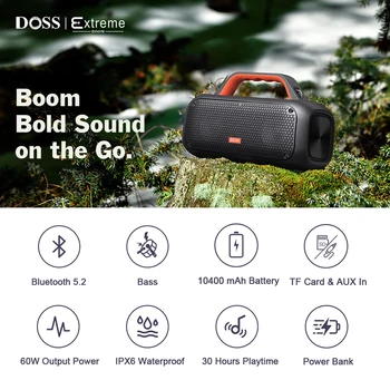 DOSS Portable Speaker Bluetooth 5.2 Powerful 60W Stereo Bass & Subwoofer Sound Box Outdoor Camping Waterproof Wireless Speakers 2
