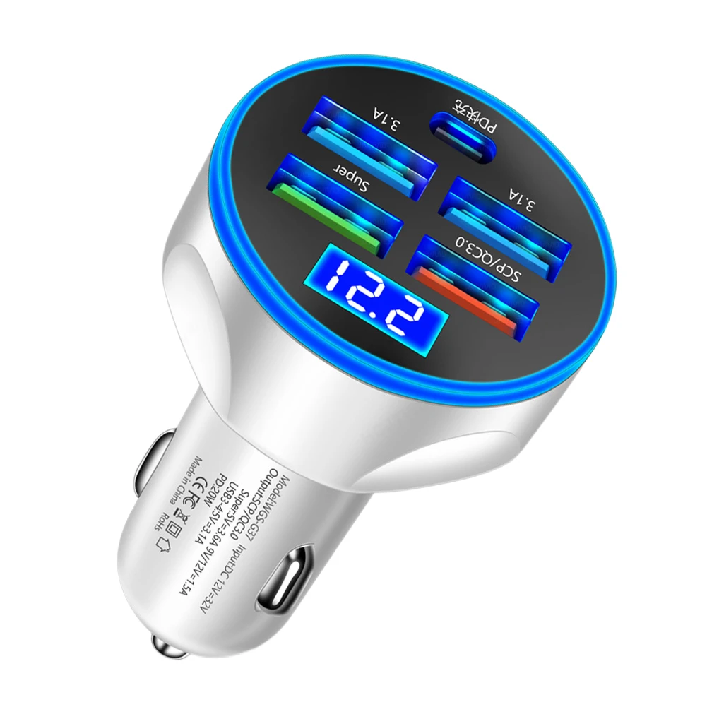 20W Car Charger 5 Ports Car Phone Charger PD QC3.0 Super 5V 3.1A Fast Charging for iPhone Samsung for Huawei Xiaomi