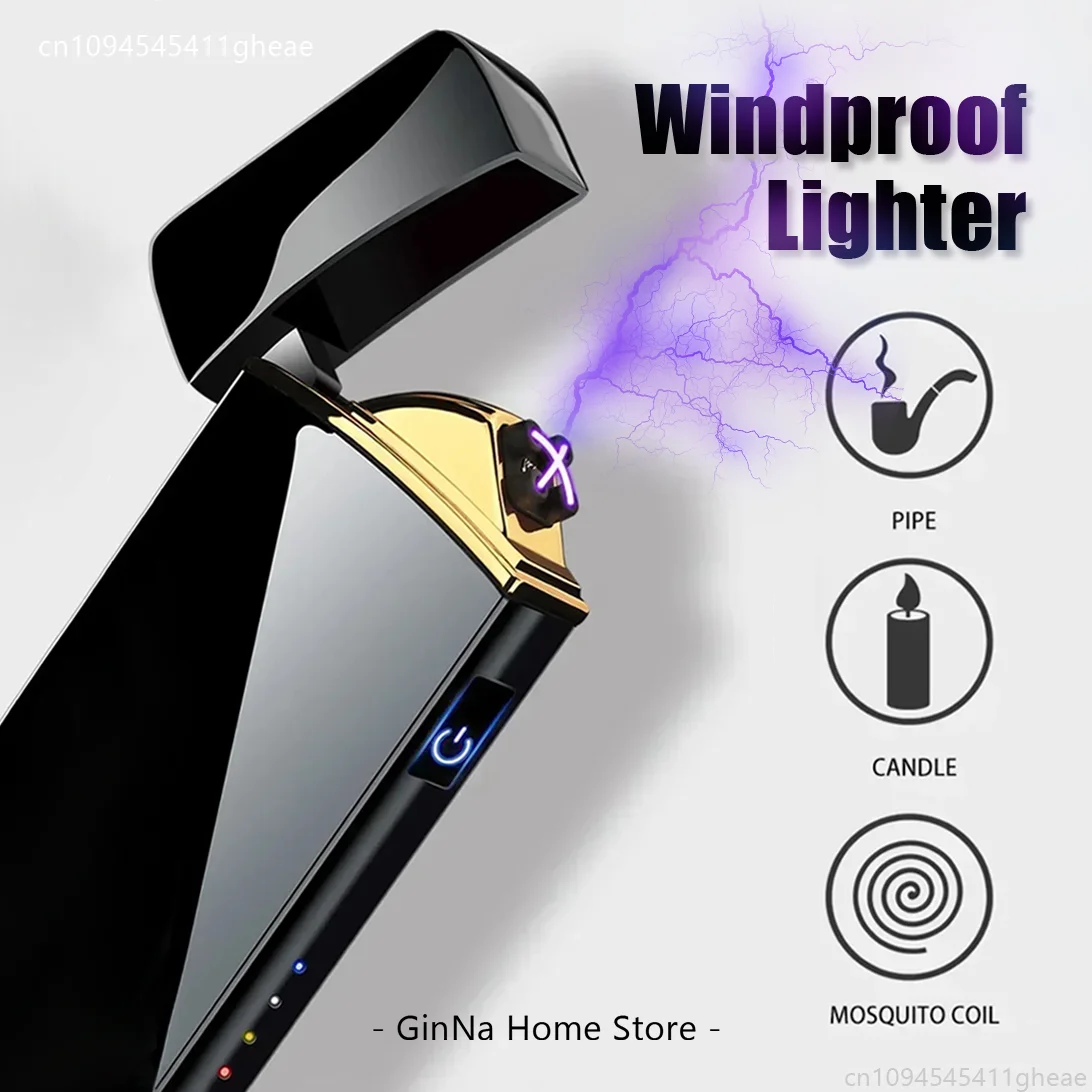 Cigarette Lighter Windproof Lighters Dual Arc Micro Rechargeable Touch Sensitive LED Power Display