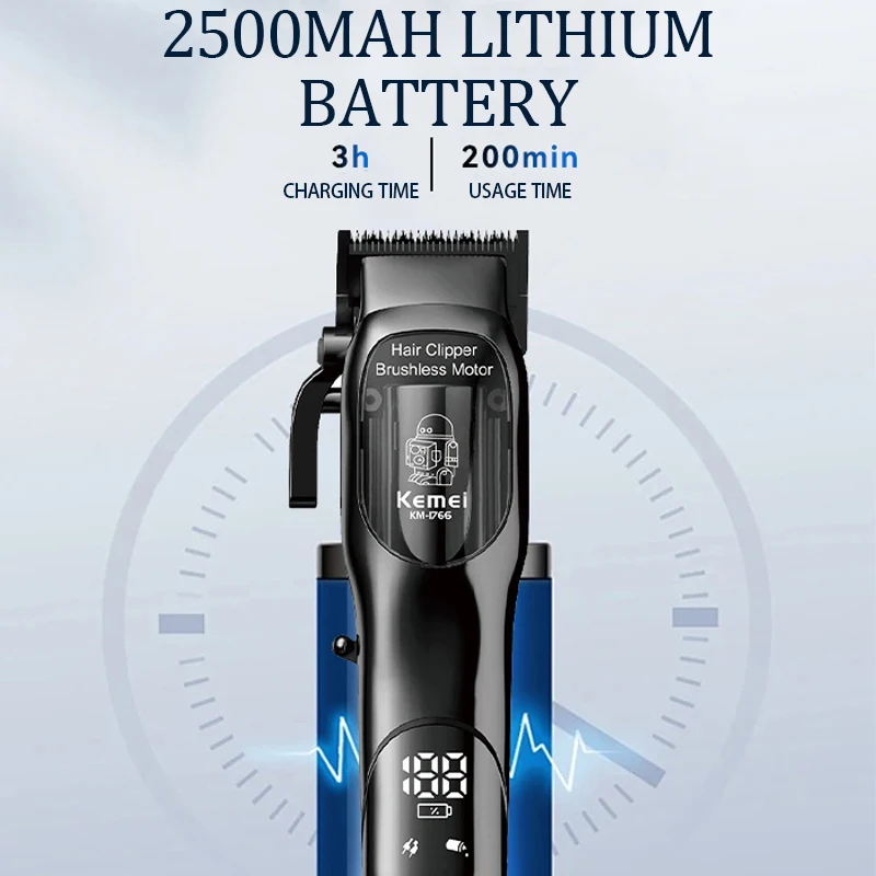 Kemei Hair Clippers for Men Beard Trimmer Professional Barber Clippers with LCD Display Rechargeable Clippers for Hair Cutting 6