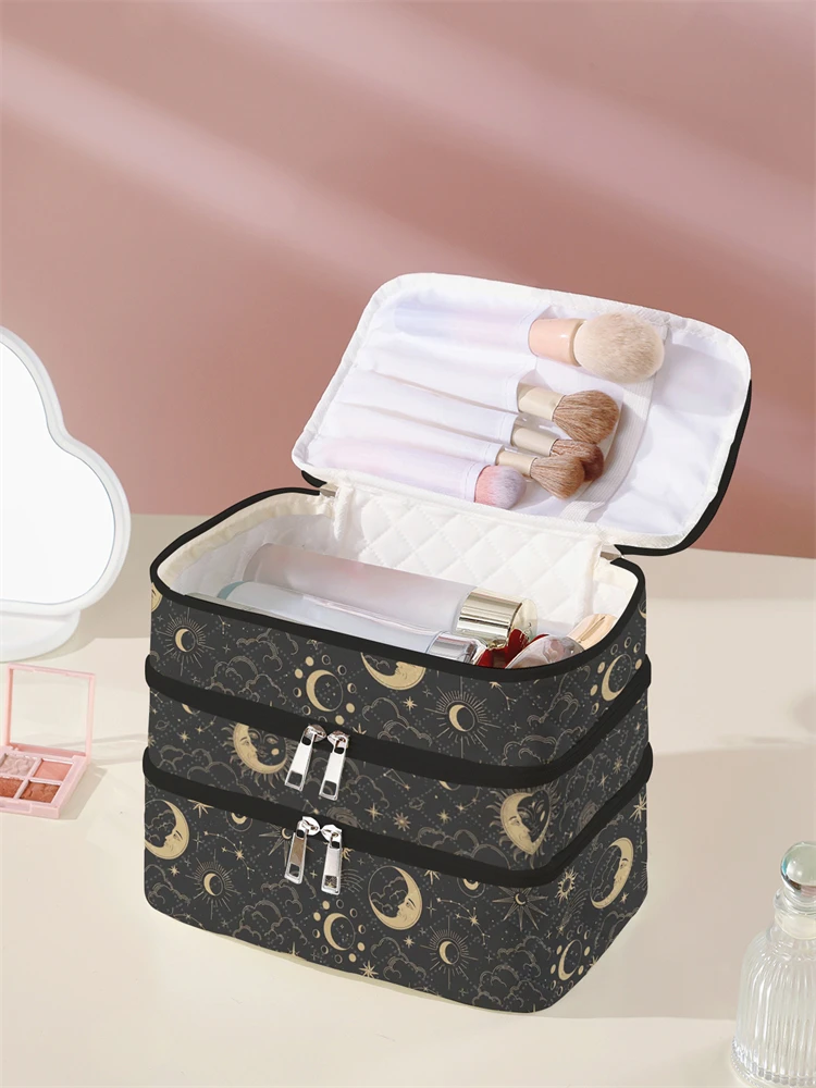 1Pc, Moon and Star Pattern 3-Layer Cosmetic Bag, Multi-Functional Makeup Management Bag, Bathtub Shower, Wallet, Portable Cosmetics, Lipstick, Brush, Skin Care Organizer 1Pc, Starry Sky Pattern 3-Layer Cosmetic Bag, Multi-Functional Makeup Management Bag, Bathtub Shower, Wallet, Portable Cosmetics, Lipstick, Brush, Skin Care Organizer