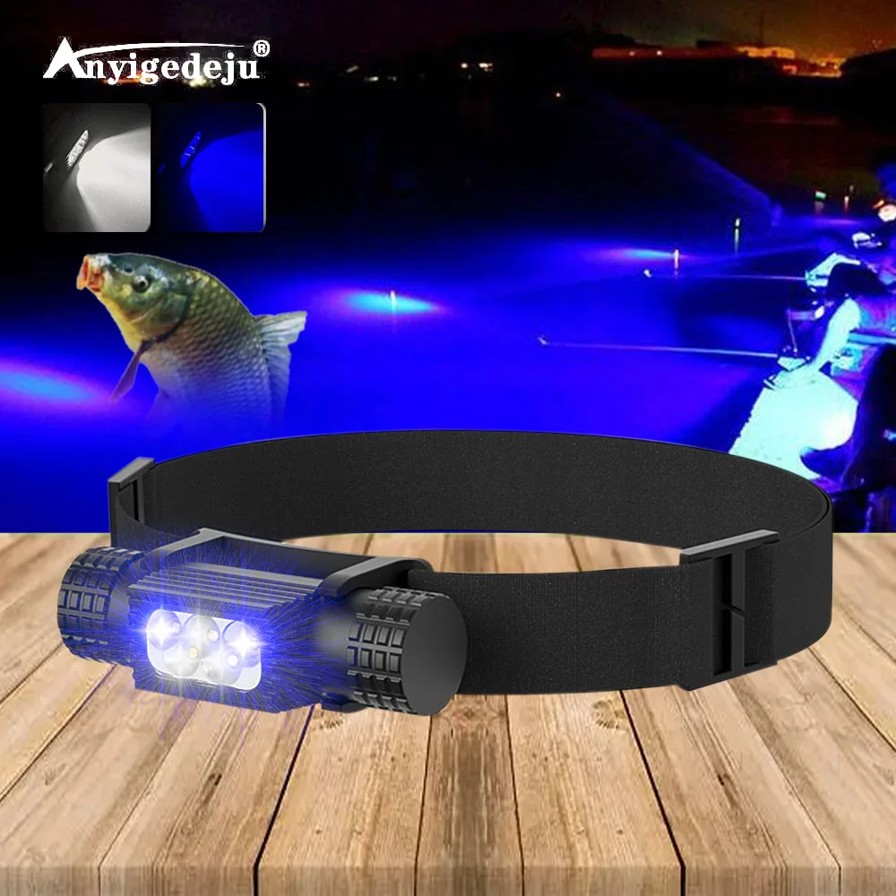 LED Mini night fishing Headlamp High Power White Blue Headlight 18650 Type-C USB Head Torch catch fish Flashlight Lamp