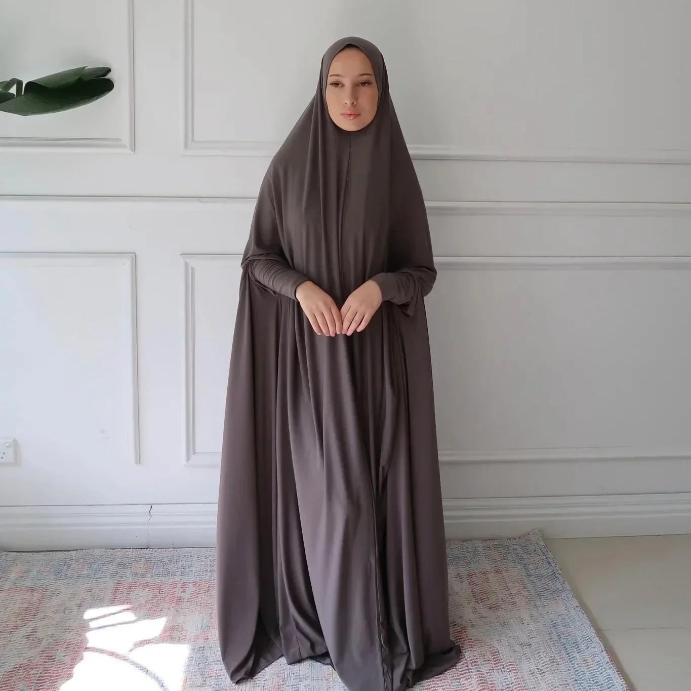 One Piece Jilbab Long Khimar Hooded Abaya Ramadan Eid Muslim Women Integrated Veil Hijab Prayer Dress Dubai Turkey Islamic Niqab