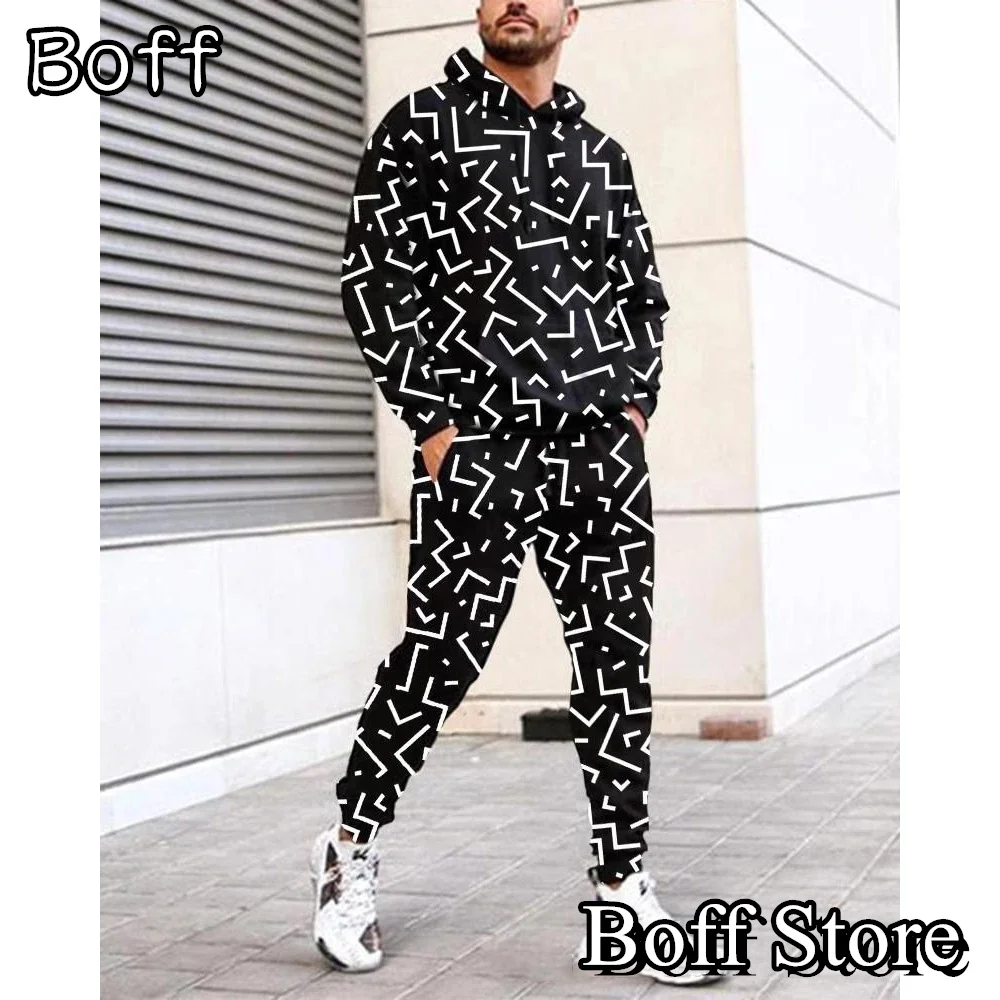 Autumn Spring Men Fashion Hoodies Set 3D Printed Tracksuit Sweatshirt Sweatpants Suit Male Casual Outfit 2 Pieces Pullover Set