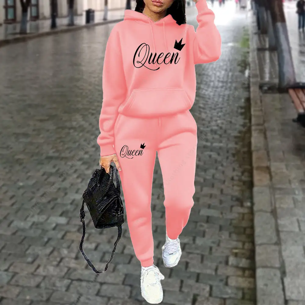 Queen Letter Hoodie & Joggers Set - Image 2