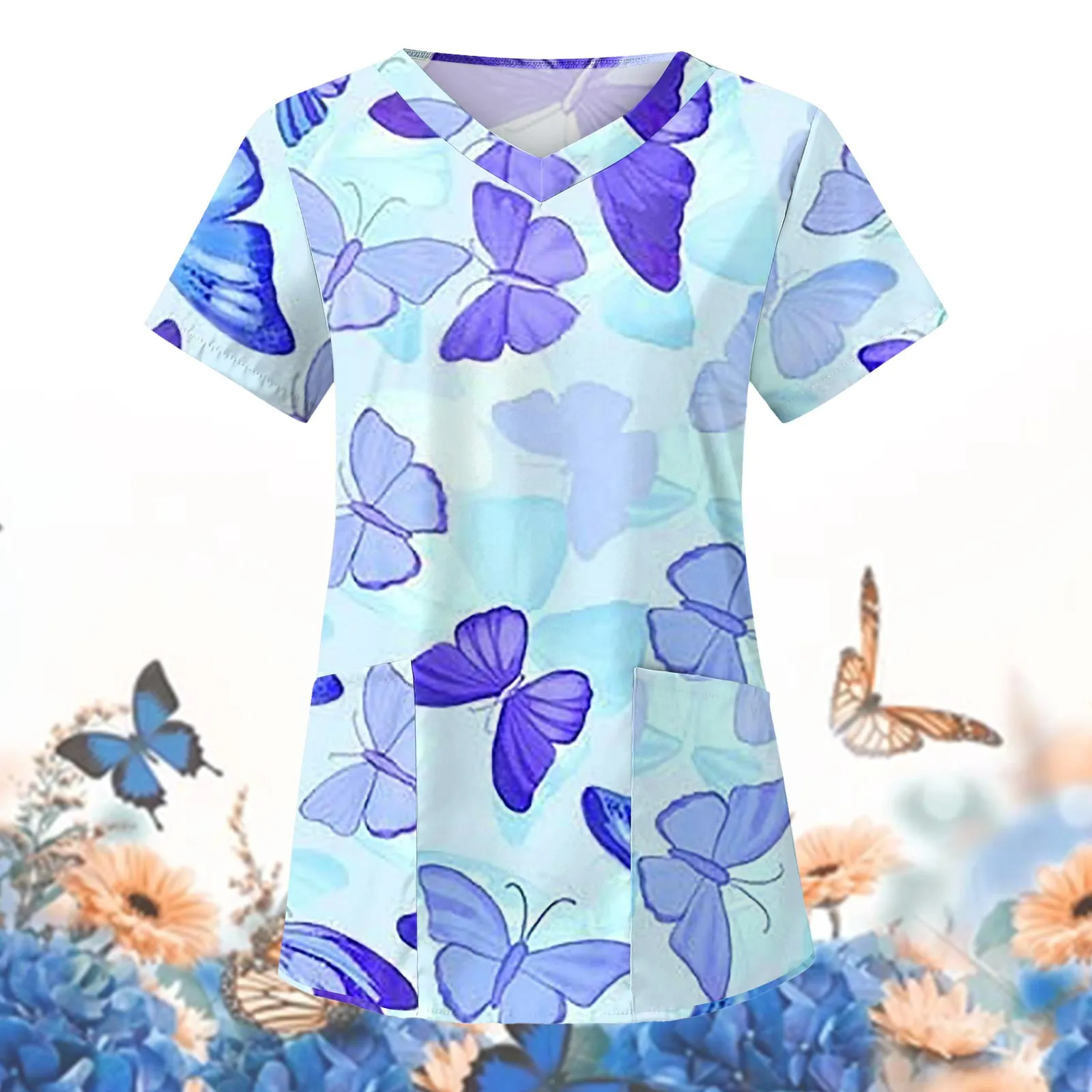 Healthcare Uniform Nurse Clinic Nursing Butterfly Workwear Hospital T-shirt Tops Short Sleeve Blouse Carer Working Women Medical medical tops