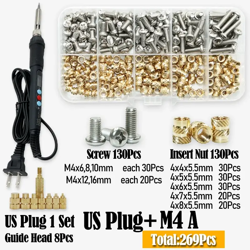 Heat Set Insert Soldering Iron Tip M2 M3 M4 Machine Screw and Brass Insets Nut Computer Bolt Thread Insertion Kit 3d Prints Tool image 16