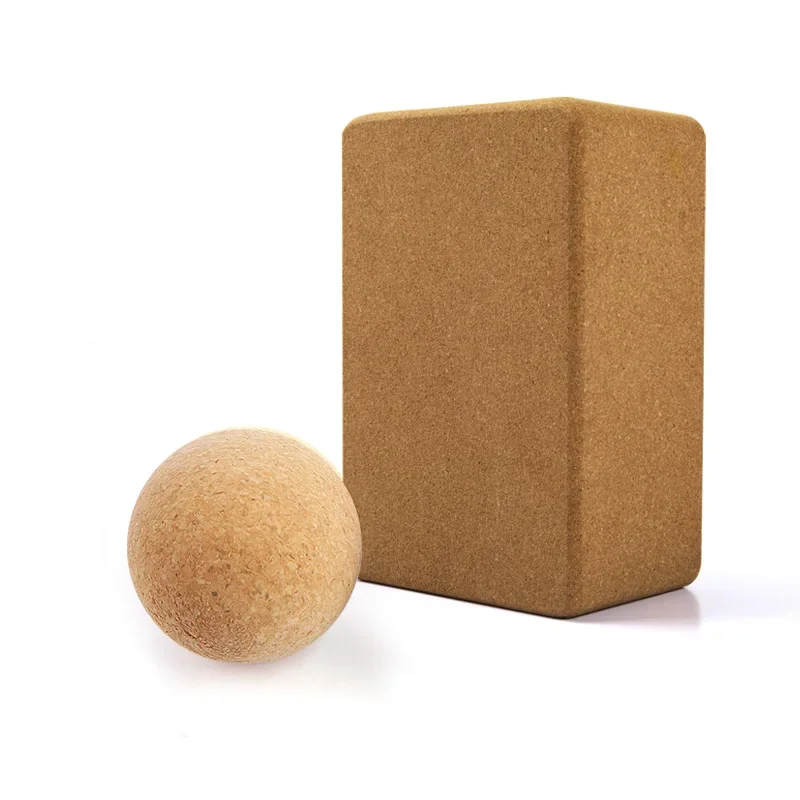 3 PCS Eco Friendly Embossed Massage Ball and Cork Yoga Block Set