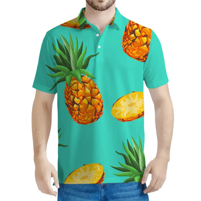 

3d Printed Tropical Pineapple Polo Shirt Men Summer Short Sleeved Tees Oversized Fruit Pattern T-Shirt Street Fashion Tops