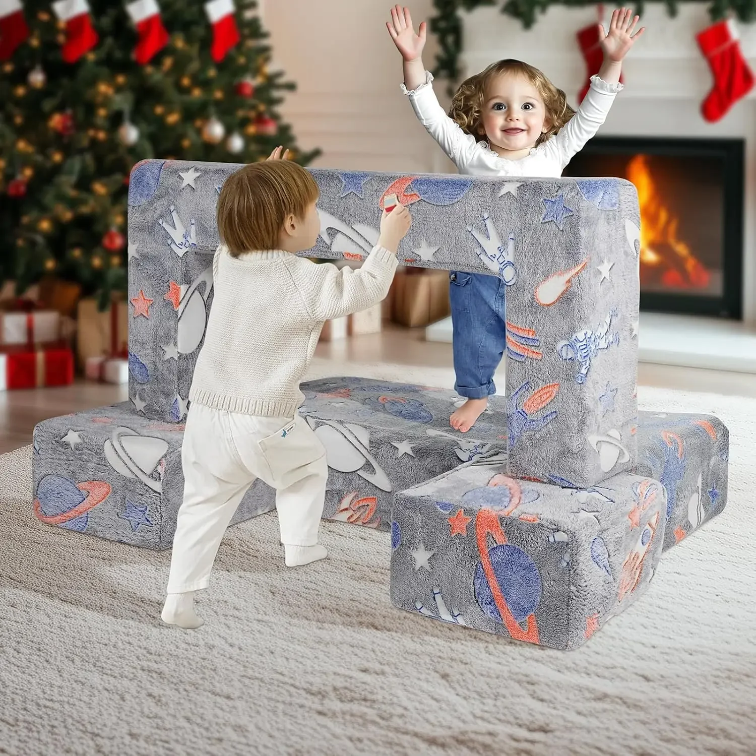Kids Couch, 4Pcs Toddler Couch Sofa Bed, Kids Chair Seat Playroom Furniture 2