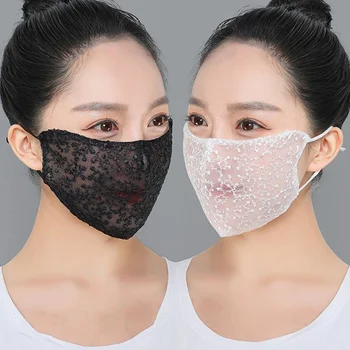1/2pc Maschera per il viso in pizzo bianco nero Maschera cosplay traspirante riutilizzabile per feste da ballo in trucco Maschera per protezione solare per attività all'aperto