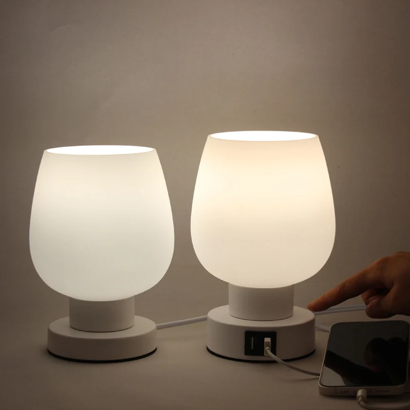 

Nordic Minimalist Touch Glass Table Lamp Dimmer Bedside Bedroom Home Decoration Usb Night Stand Desk Led Lamp