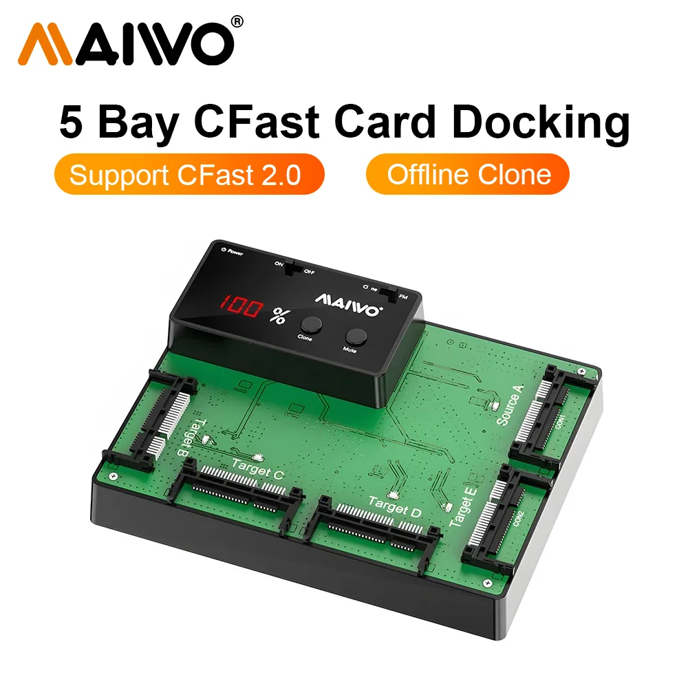 

Док-станция MAIWO 5 Bay CFast SSD с функцией клонирования, 2560 ГБ, расширение памяти, USB 3,0, адаптер для карт памяти, дубликатор