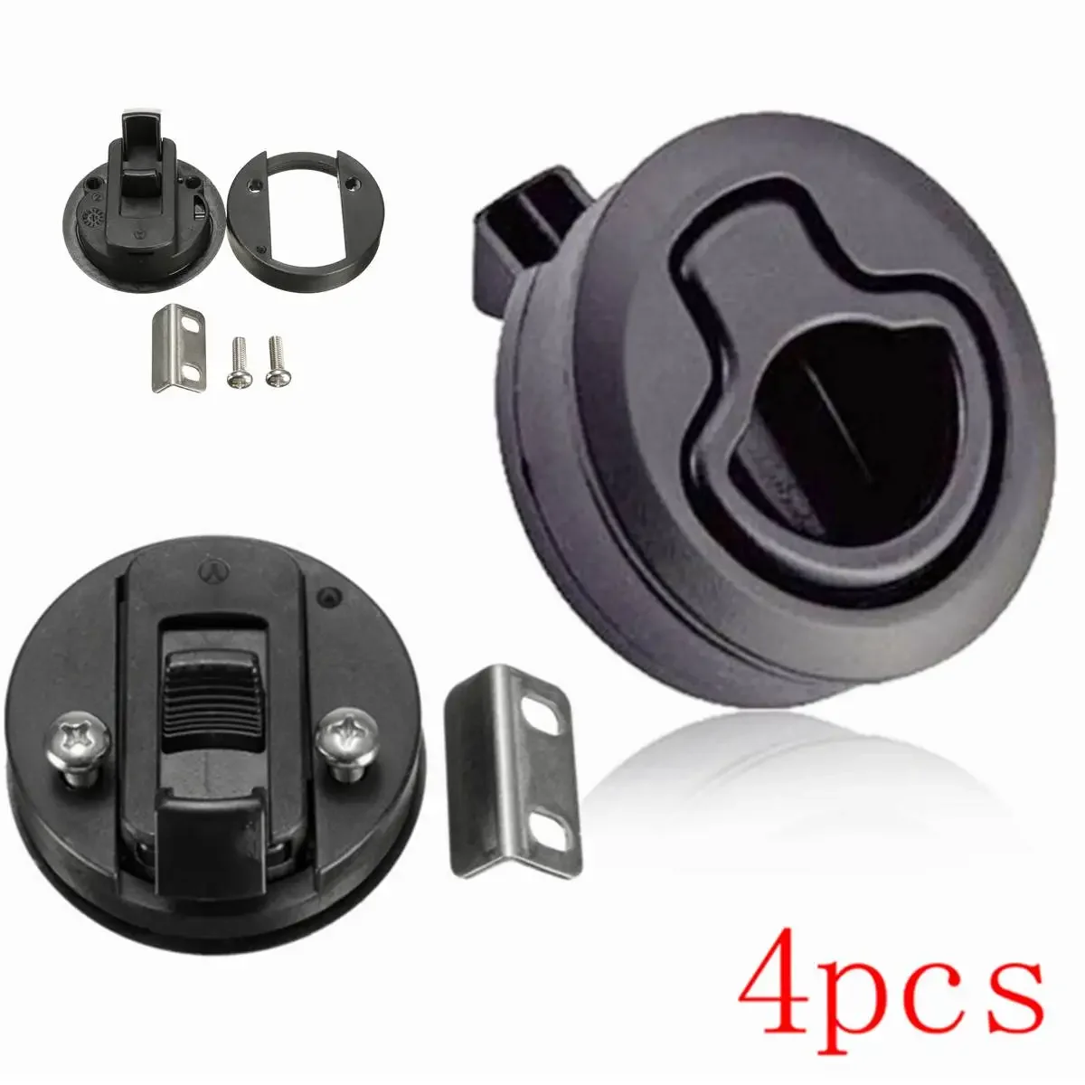 

4Pcs 2.4" Black Round Flush Pull Slam Latch Replacement Accessories for RV Boat Marine Deck Door Hatch Locker Drawer Tackle