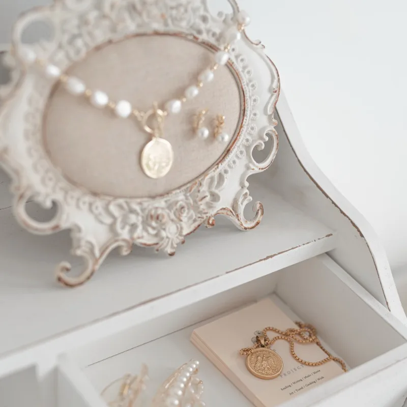 French Vintage Jewelry Stand, White Antique Display Holder, Necklace/Earring Jewelry Rack, Elegant Storage Piece  Pink 4