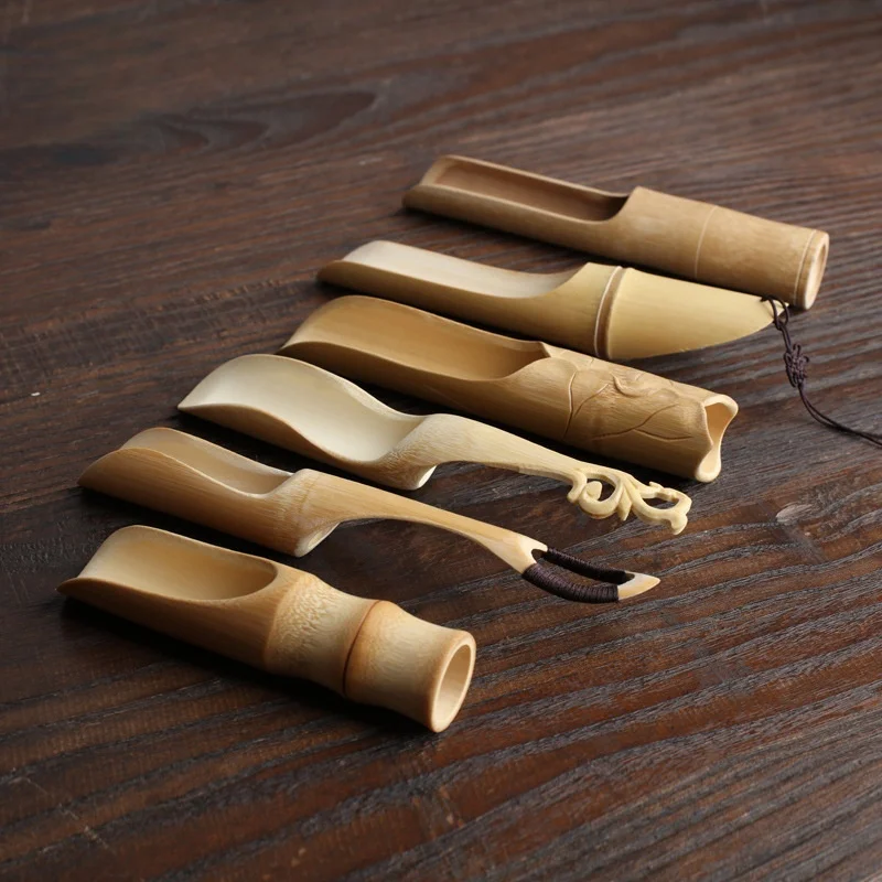 Handmade Bamboo Tea Scoop Traditional Zen Kung Fu Teaware Accessories Kitchen Seasoning Dispenser Tool Coffee Bean Spoon Shovel Tea Spoons