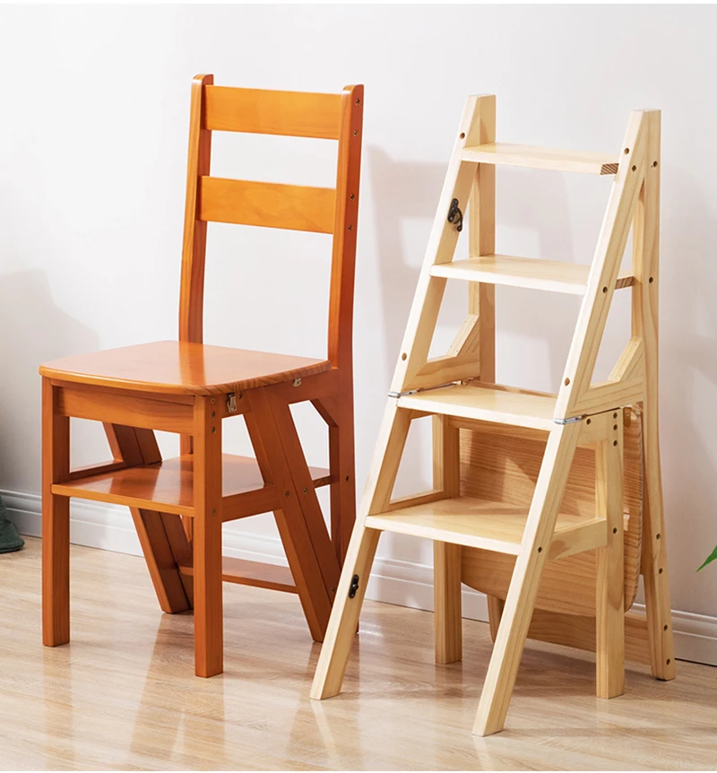 Description Picture 6 of itemSolid Wood Step Stools Multifunctional Folding Step Ladders Living Room Backrest Chairs Portable Ladder Stool Modern Furnitures
