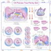 WizKidz Unicorn Tea Party Set for Little Girls Pretend Purple Tin Teapot Cups Plates Carrying Case Birthday Gift for Kids Age 3+ 6