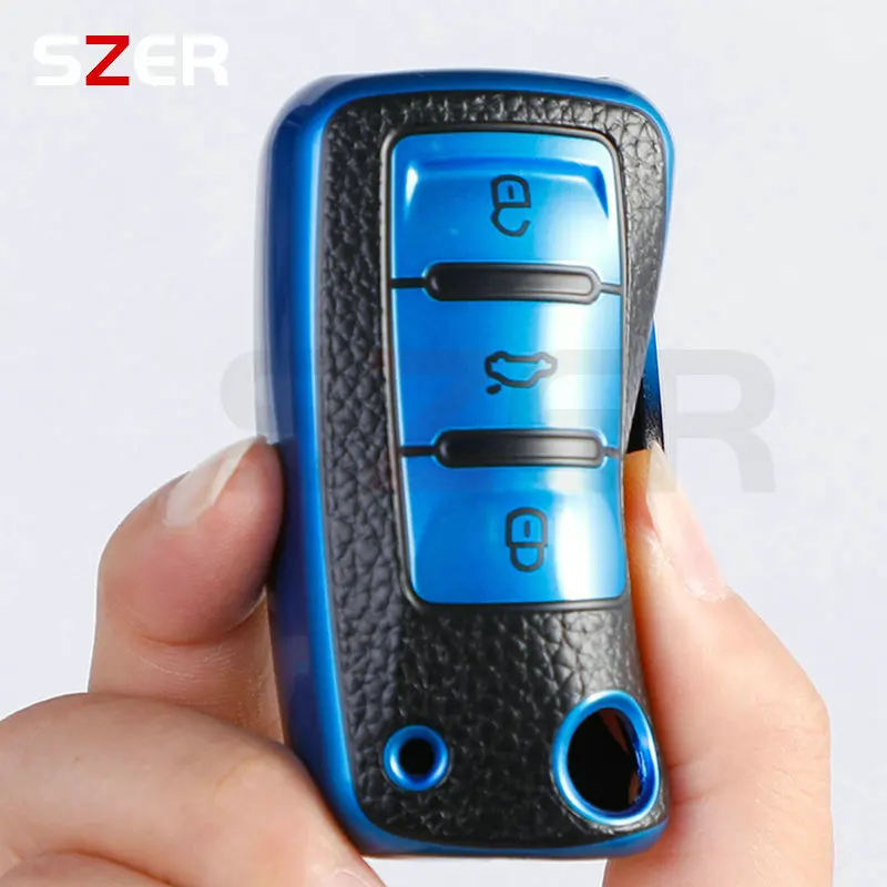 Leather Car Key Case Car Key Full Cover Protection Bag For VW Volkswagen Polo Tiguan Passat Golf Jetta Lavida Skoda Octavia
