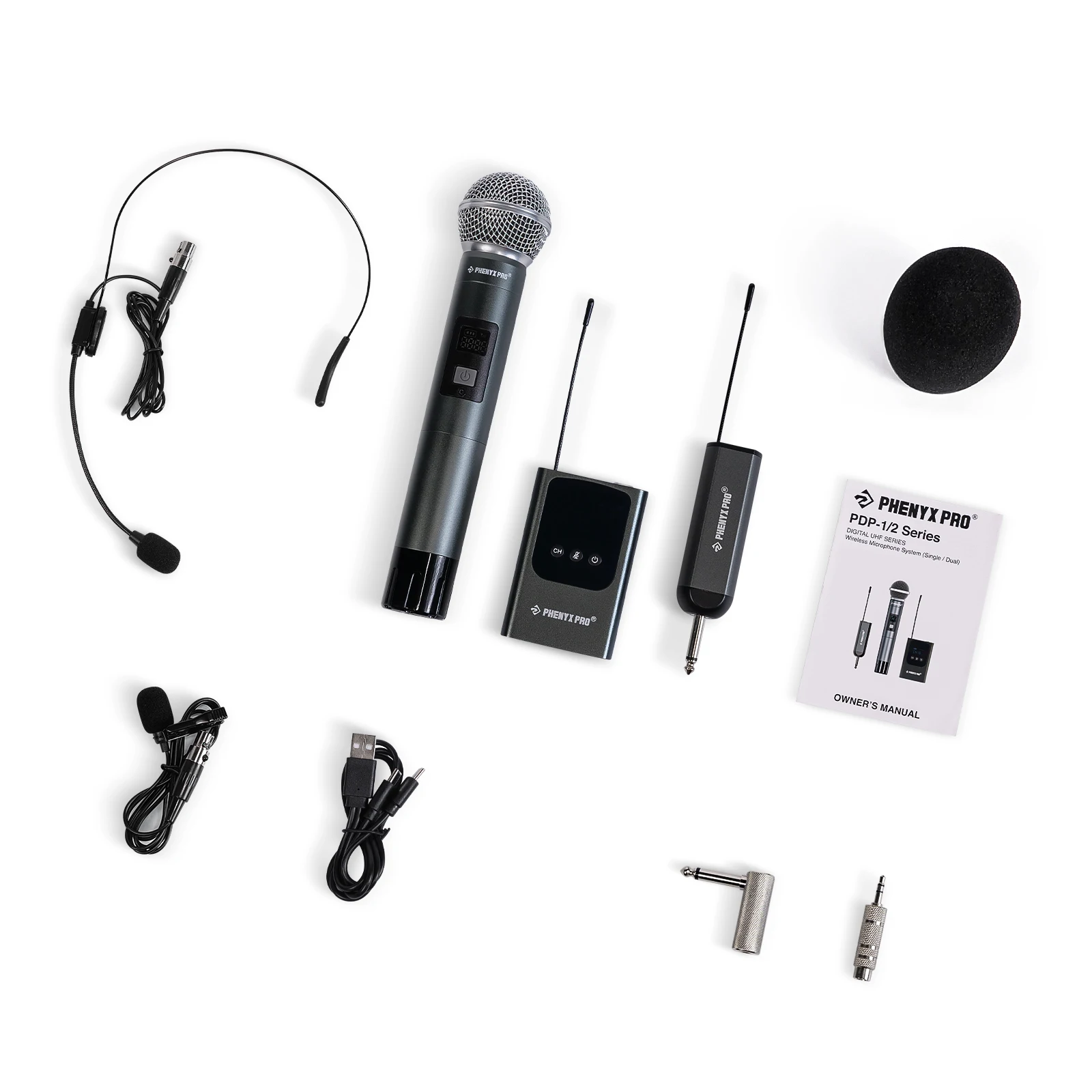 Phenyx Pro 듀얼 디지털 무선 마이크 시스템, 2x15 UHF 채널, 핸드헬드/바디팩 송신기(PDP-2)