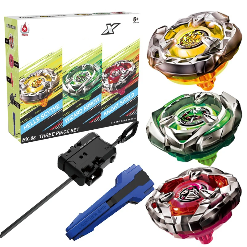 

Bey X BX-08 3pcs Box Set Hells Scythe Wizard Appow Knight Shield Spinning Top with Launcher Grip Set Kids Toys for Boys Gift