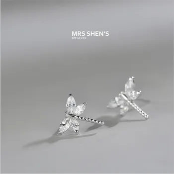 New Fashion Temperament Dragonfly 925 Sterling Silver Jewelry Personality Not Allergic Exquisite Crystal Stud Earrings  E067