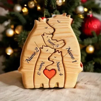 Art Wooden Bear Family Puzzle Personalized Name Custom Home Decor Thanksgiving Christmas Heartwarming Gift for Baby Mom 2