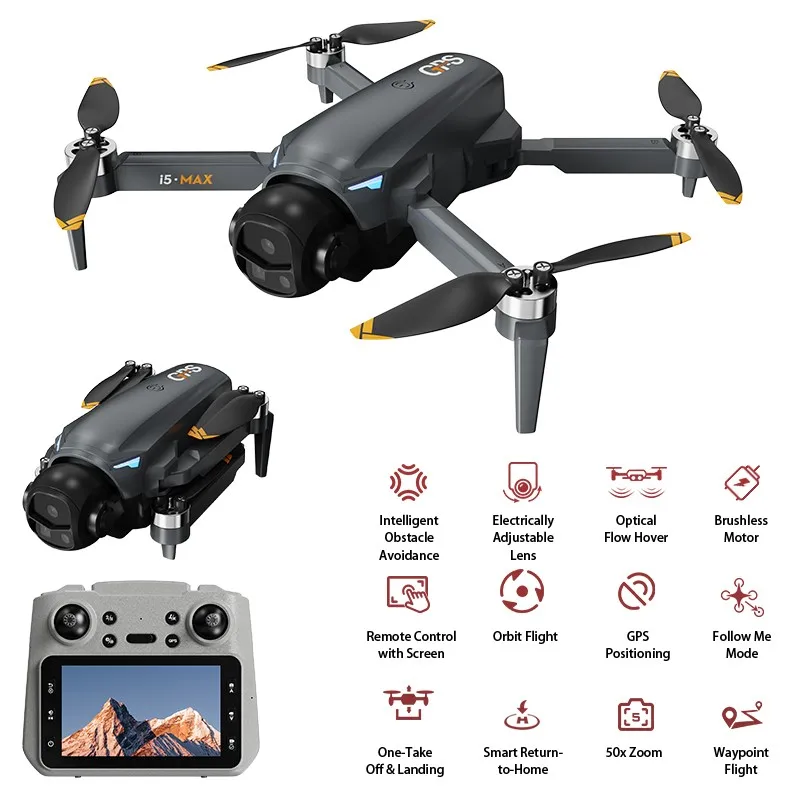 i5 MAX 드론 HD 카메라 5G WIFI GPS FPV UAV LCD 리모컨 브러시리스 쿼드콥터 접이식 항공 촬영 드론 RC 장난감 비행기